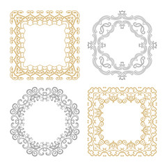 A set of circular ornaments on a white background.