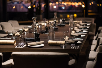 Restaurant table setting for dinner