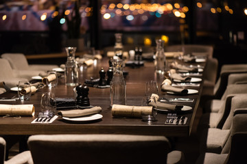Restaurant table setting for dinner