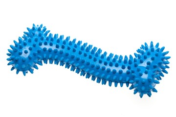Rubber Blue Dog Bone with Spikes on a Background