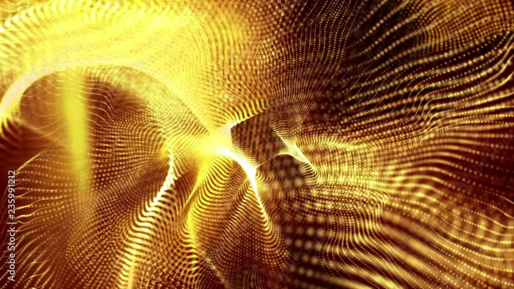 Poster animated looped background of orange glowing particles. 3d render