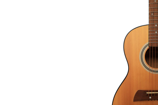 Close up of an acoustic guitar.isolated on a white background