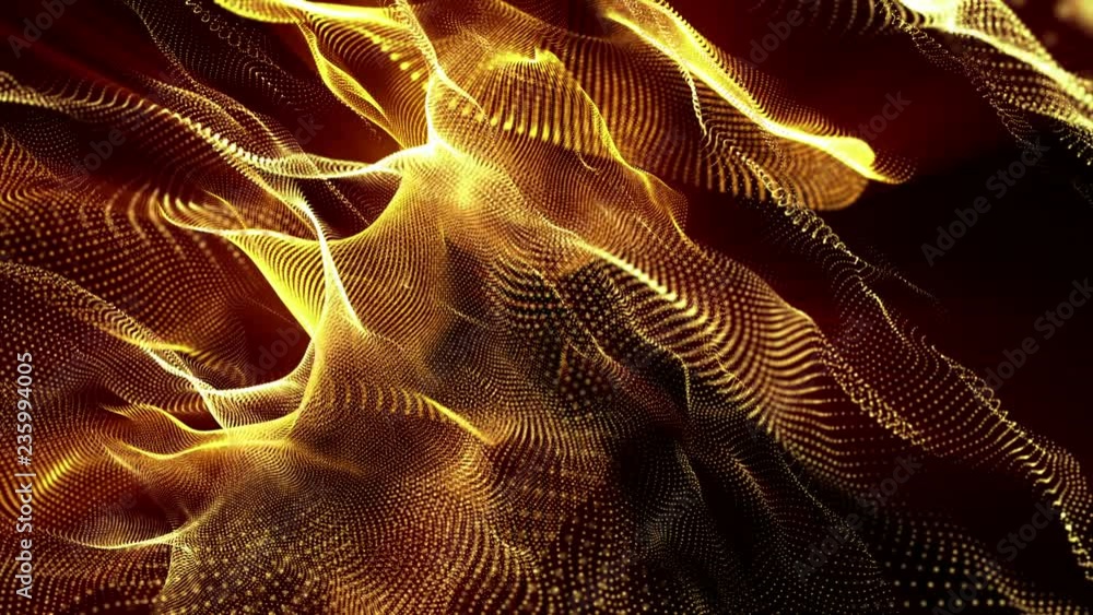 Poster animated looped background of orange glowing particles. 3d render