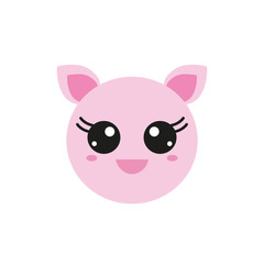 Vector illustration of pink pig in flat style