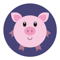 Vector illustration of pink pig in flat style