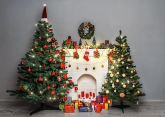 Fireplace decorated for Christmas