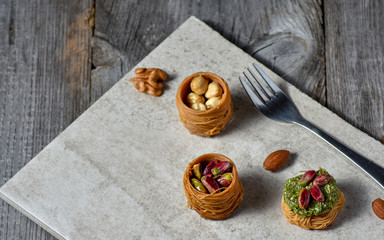 Middle Eastern dessert with on a stone plate