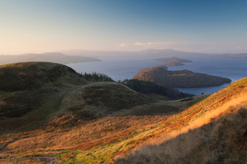 A view of Loch Lomond at dawn,.