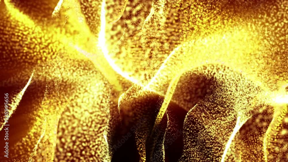 Poster animated looped background of orange glowing particles. 3d render