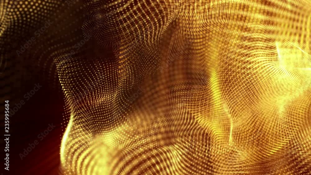 Poster animated looped background of orange glowing particles. 3d render