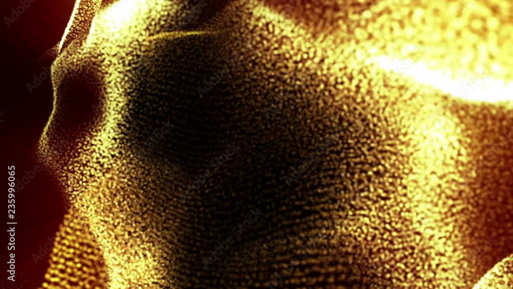 Poster animated looped background of orange glowing particles. 3d render