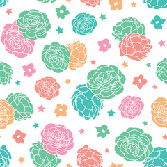 Colorful rose garden ditsy floral with stars seamless vector repeat pattern