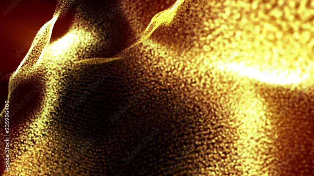 Poster animated looped background of orange glowing particles. 3d render