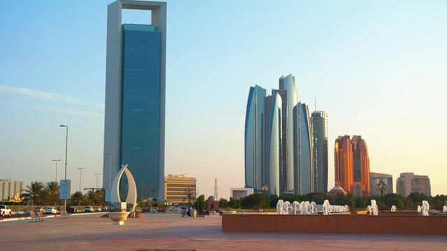 Beautiful view of Abu Dhabi city corniche, towers and architecture