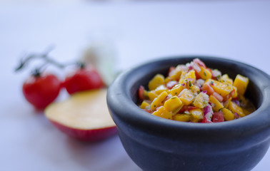 Mango salsa with ingredients