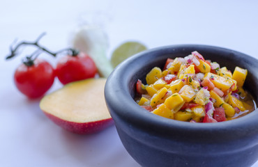 Mango salsa with ingredients