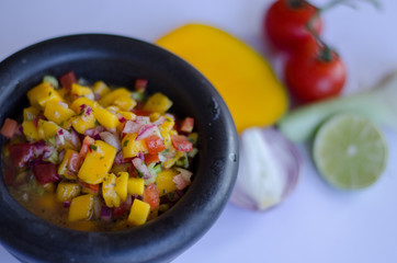 Mango salsa with ingredients