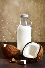 Coconut vegan milk in a bottle.