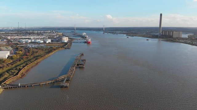 A panoramic view of river Thames at Purfleet revealing the docks and industrial area