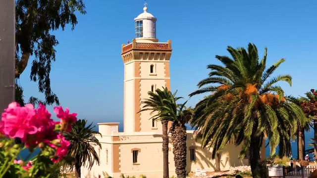4k footage of the Beautiful Lighthouse Cap Spartel close to Tanger city and Gibraltar, Morocco in Africa