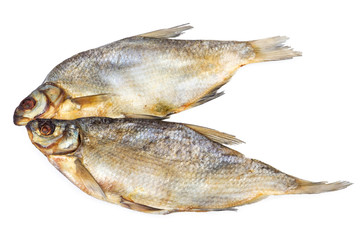 Two dried salted fish isolated on white