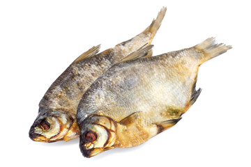two dried salted fish isolated on white