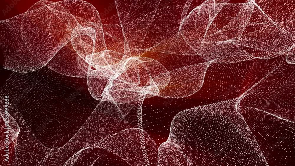 Poster animated looped background of orange glowing particles. 3d render