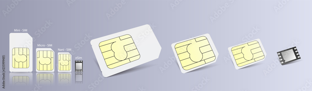 Aufkleber eSIM Embedded SIM card icon symbol concept. new chip mobile cellular communication technology. set SIM-cards for mobile devices with chip. vector illustration