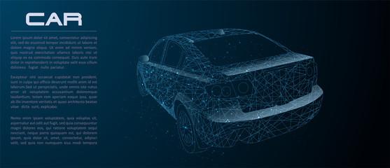 Sport car with polygon line on abstract background. Polygonal space low poly with connecting dots and lines. Connection structure. Vector speed concept background.
