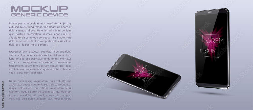 Fototapete Vector minimalistic 3d isometric illustration cell phone. Smartphone perspective view. Side and top view. Mockup generic device. Template for infographics or presentation 