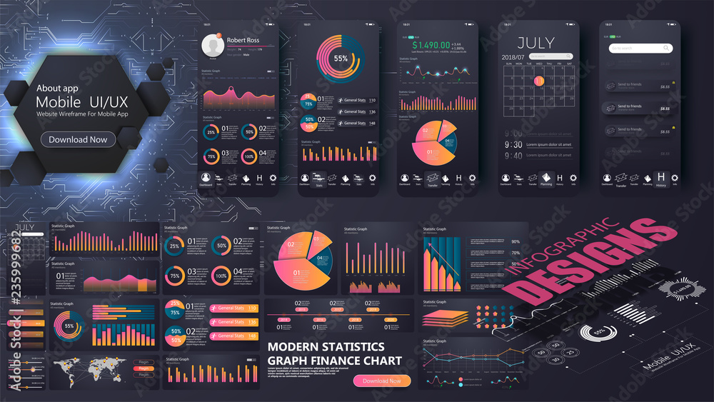 Fototapete a modern infographic template for a website or mobile application.information graphics elements for 