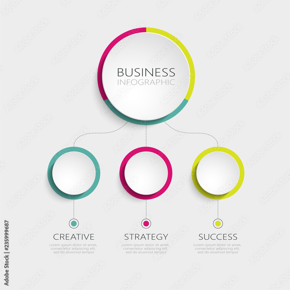 Poster abstract 3d infographic template with 3 steps for success. business circle template with options for
