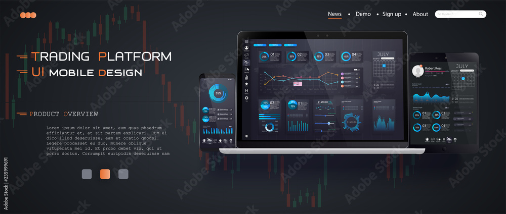 Leinwandbilder mobile app infographic template with modern design weekly and annual statistics graphs. stock exchan