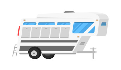 Trailers or family RV camping caravan. Tourist bus and tent for outdoor recreation and travel. Mobile home truck. Suv Car Crossover. Tourist transport, road trip, recreational vehicles.