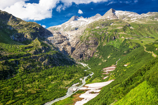 View of Rhone Glacier in Furkapass, Switzerland, Europe.