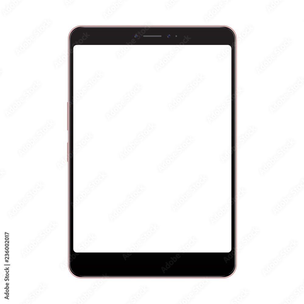 Poster realistic tablet pc computer with blank screen isolated on white background. tablet vector mockup ov