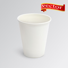 Blank white disposable coffee cup isolated on white background vector illustration.