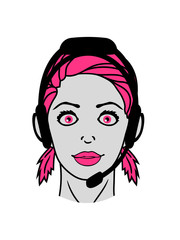 nerd computer headset sprechen hören kopfhörer geek intelligent sexy gesicht kopf frau weiblich mädchen girl schön comic cartoon clipart augen lippen haare design