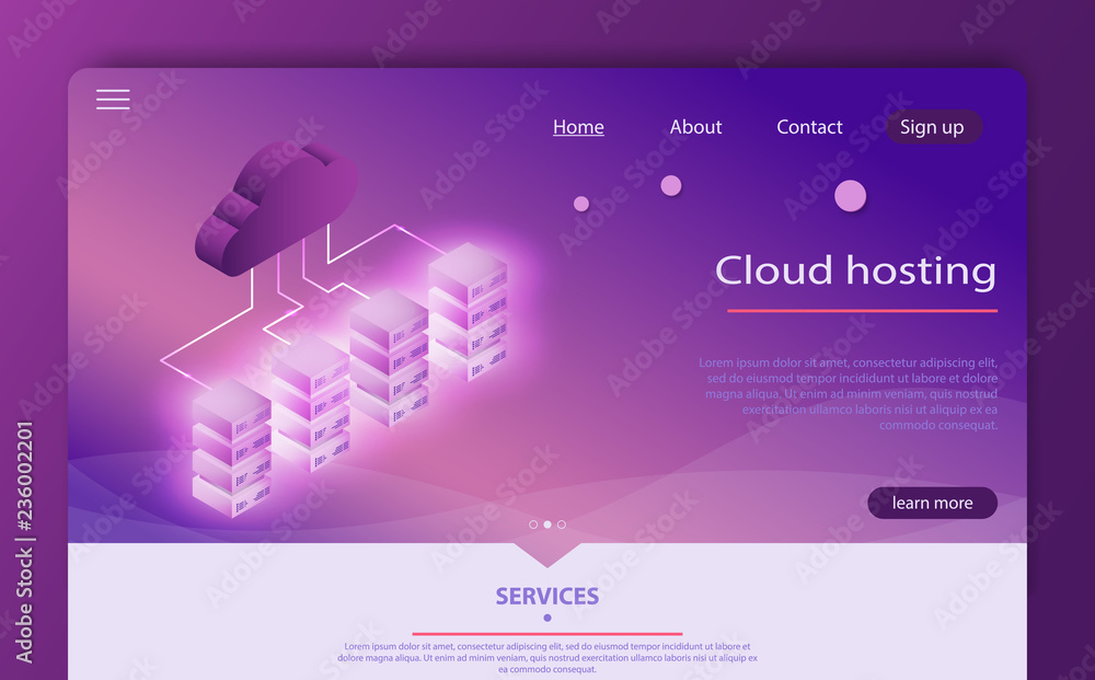 Poster high technology concept, data center, cloud data storage isometric vector. cloud computing concept.