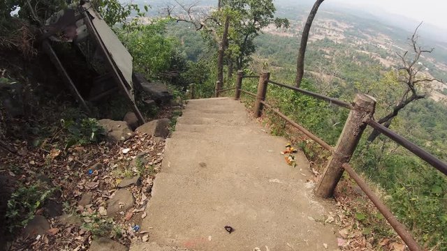 Rock stairs on mountain tracking with a beautiful landscape view