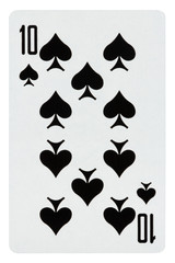 Playing card ten of spades isolated on white
