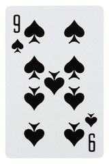 Playing card nine of spades isolated on white