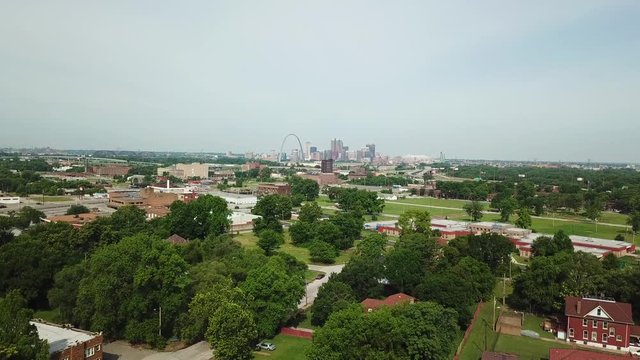 Revealing shot of the city of St. Louis Missouri