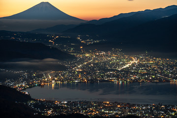 高ボッチ高原の夜景と富士山（日本の絶景）