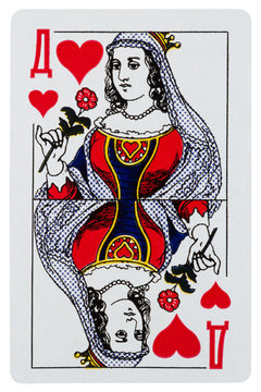 Playing card Queen of hearts isolated on white