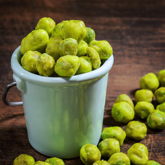 Homemade Dry Spice Wasabi Peas as an Appetizer.
