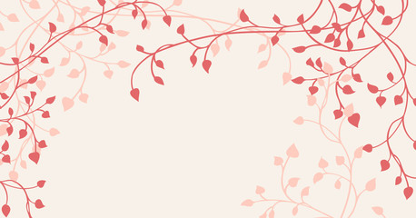 Pretty spring background with climbing ivy vine border design, pastel pink and red plant leaves in elegant background frame © Arlenta Apostrophe