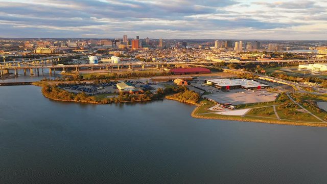 Baltimore Maryland City Skyline Over Harbor Sunset Rush Hour