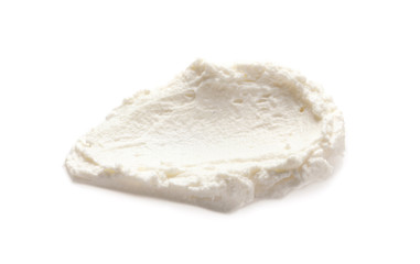Smear of tasty cream cheese on white background