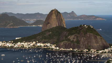 View of Botafogo cove with boats and the Sugar Loaf